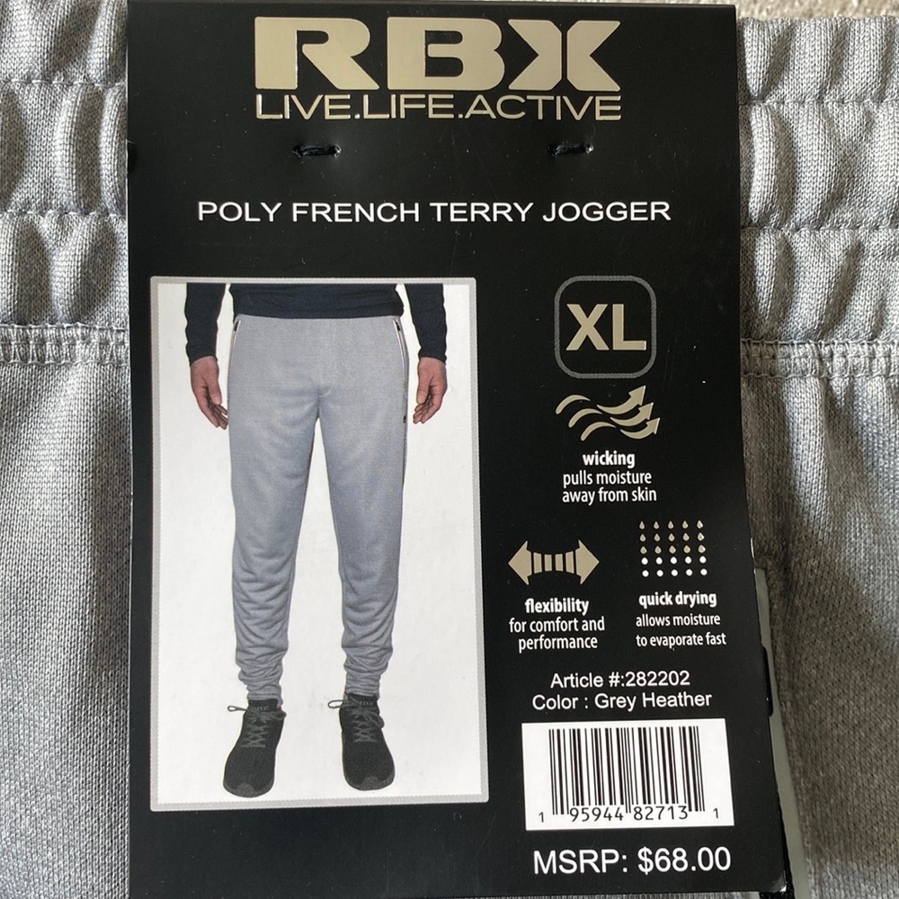 RBX Gray Poly French Terry Jogger Size XL NWT